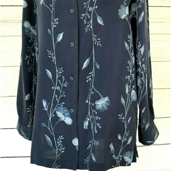 Moda Seta Sandra King 100% Silk Blue Button Front Blouse Tunic Top, Sz S - Picture 2 of 10